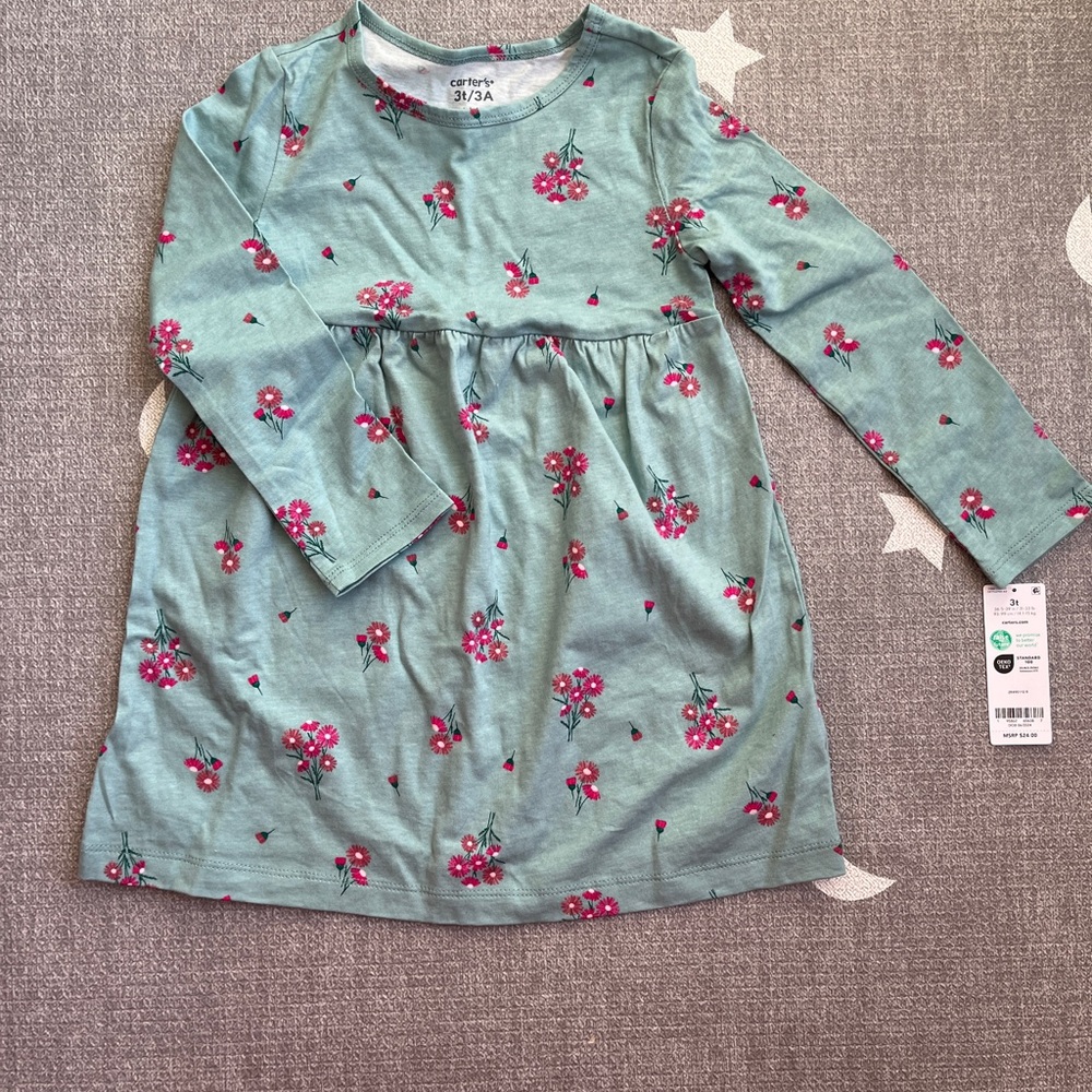 Carter's Teal Dress with Pink Floral Design